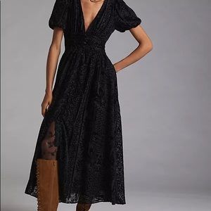 Puff-Sleeved Burnout Velvet Maxi NWT